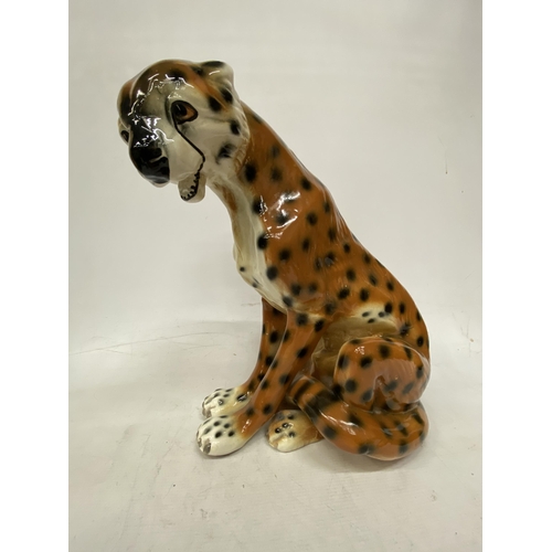 11 - TWO VINTAGE CERAMIC CHEETAH STATUES - 40.5 CM AND 18 CM