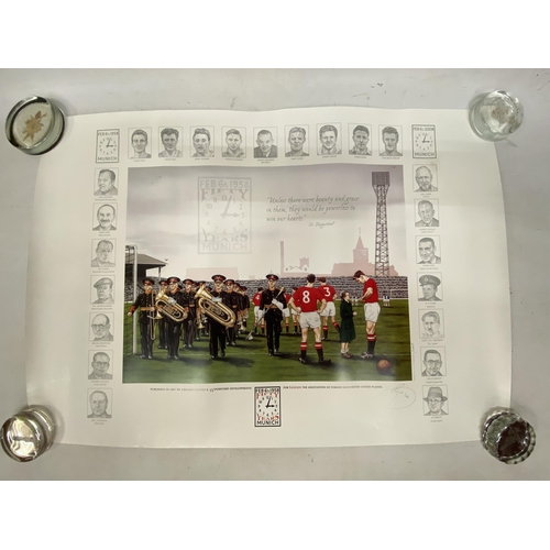 30 - A LIMITED EDITION PENCIL SIGNED MANCHESTER UNITED  LITHOGRAPH 'FIFTY YEARS MUNICH' PUBLISHED TO COMM... 