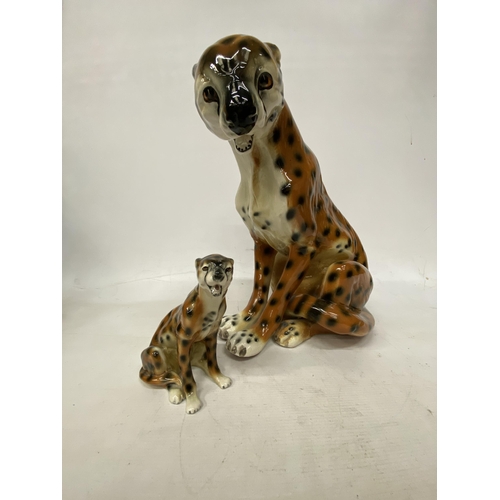 11 - TWO VINTAGE CERAMIC CHEETAH STATUES - 40.5 CM AND 18 CM