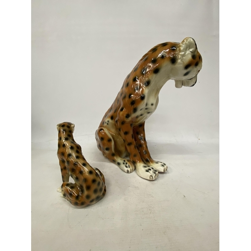 11 - TWO VINTAGE CERAMIC CHEETAH STATUES - 40.5 CM AND 18 CM