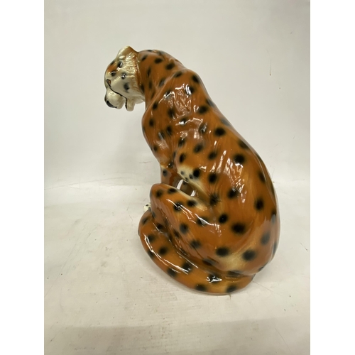 11 - TWO VINTAGE CERAMIC CHEETAH STATUES - 40.5 CM AND 18 CM