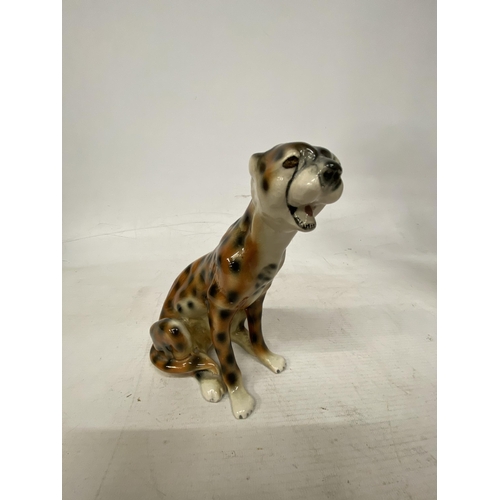 11 - TWO VINTAGE CERAMIC CHEETAH STATUES - 40.5 CM AND 18 CM