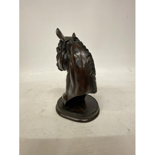 25 - A BRONZE EFFECT HORSE HEAD SCULPTURE - 22 CM