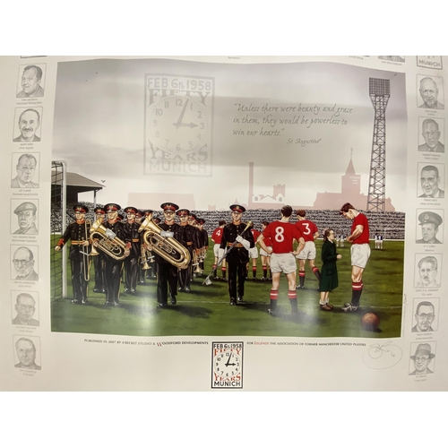 30 - A LIMITED EDITION PENCIL SIGNED MANCHESTER UNITED  LITHOGRAPH 'FIFTY YEARS MUNICH' PUBLISHED TO COMM... 