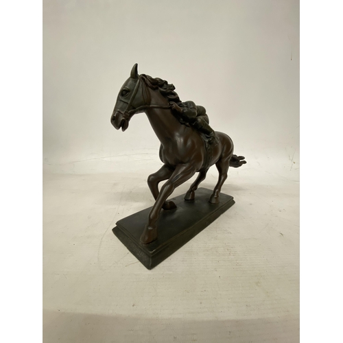 36 - A BRONZED MODEL OF A HORSE AND JOCKEY SIGNED CROSA 1997