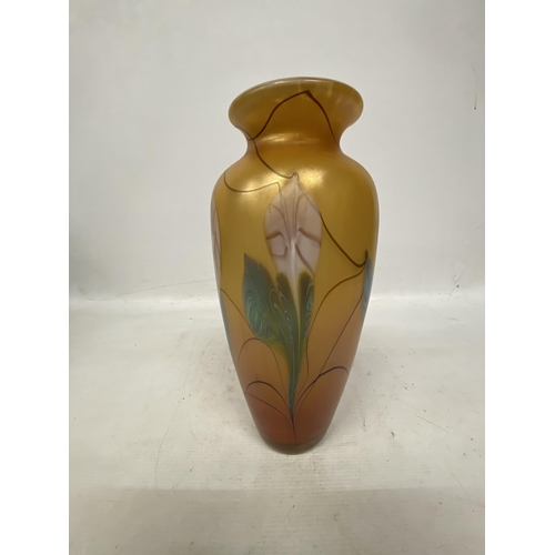 48 - AN IRRIDESCENT OKRA VASE (SECOND) ETCHED SIGNED TO BASE HEIGHT 34CM