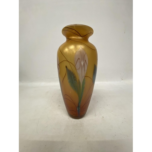 48 - AN IRRIDESCENT OKRA VASE (SECOND) ETCHED SIGNED TO BASE HEIGHT 34CM