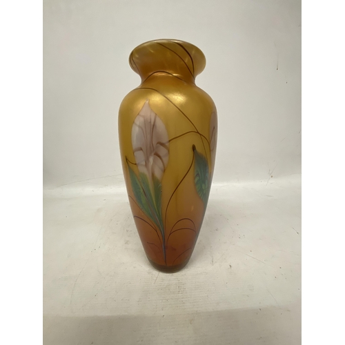 48 - AN IRRIDESCENT OKRA VASE (SECOND) ETCHED SIGNED TO BASE HEIGHT 34CM