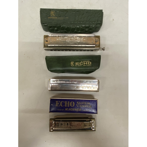 49 - FIVE VINTAGE HARMONICAS TO INCLUDE TWO HOHNER NO270 IN BOXES, HOHNER ECHO ETC