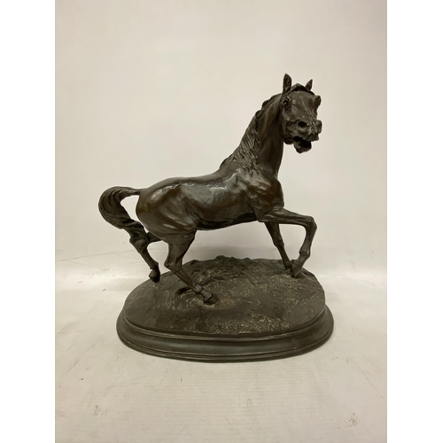 59 - A BRONZE MODEL OF A HORSE ON A PLINTH 31CM TALL