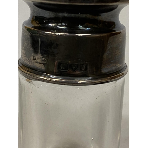 6 - A HALLMARKED CHESTER SILVER DRESSING TABLE JAR WITH GLASS STOPPER TOGETHER WITH A HALLMARKED CHESTER... 