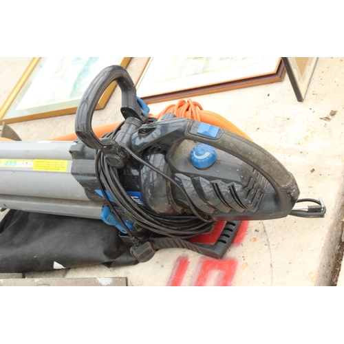 AN ELECTRIC MACALLISTER GARDEN VAC AND AN ELECTRIC STRIMMER