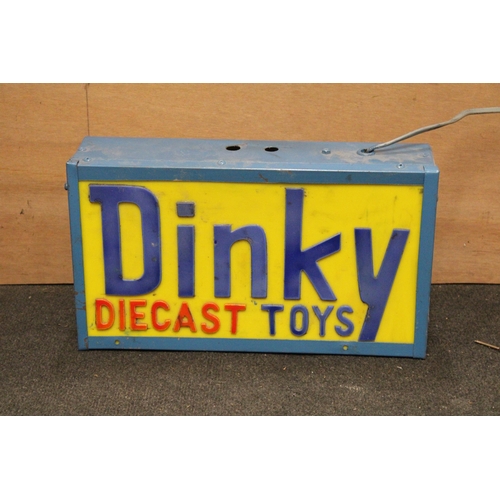  A DINKY DIECAST TOYS ILLUMINATED SIGN, HEIGHT 24CM, WIDTH 41CM, DEPTH 11CM