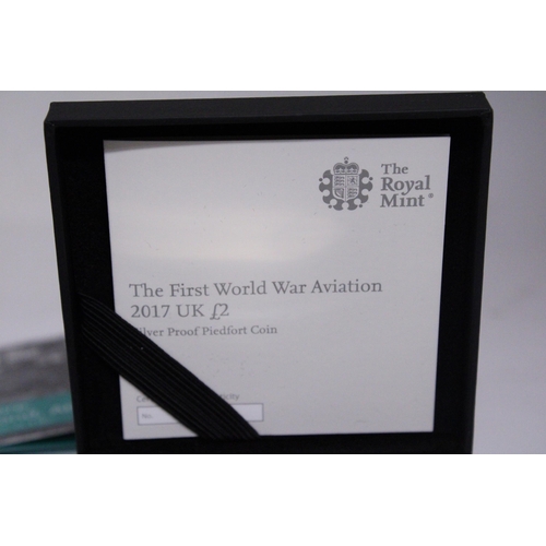 327 - UK , ROYAL MINT , 2017 , 1ST WORLD WAR , AVIATION £2 SILVER , PIEDFORT , COIN BOXED WITH COA