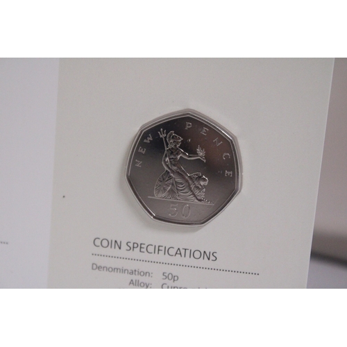 328 - A UK , ROYAL MINT , CELEBRATING 50 YEARS OF THE 50P , BRITISH CULTURE SET BOXED WITH 5 COINS