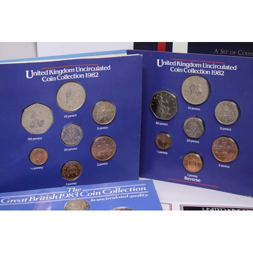 335 - UK YEAR COIN SETS : 1960 , 1982 X 2 , 1983 X 2 , 1986 , 1992 AND 1994