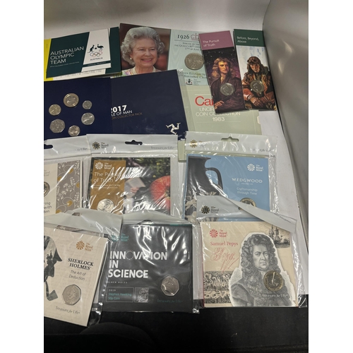 336 - A SELECTION OF SIXTEEN VARIOUS COIN PACKS , UK , IOM AND AUSTRALIA