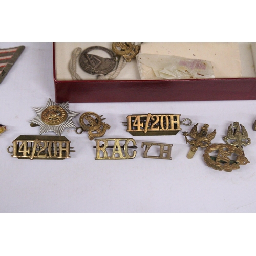 347 - VARIOUS BADGES AND CAP BADGES IN SMALL BOX .