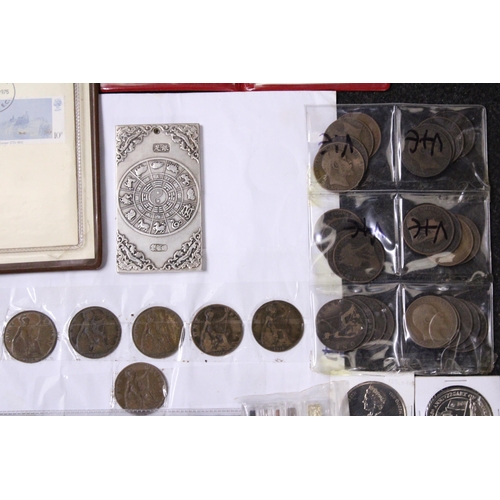 351 - A LARGE SELECTION OF WORLD COINS INCLUDING SILVER . ALSO NOTED A TIBETAN SILVER PAPERWEIGHT . E 60/8... 