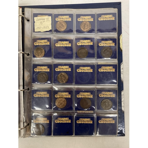 366 - AN ALBUM CONTAINING A COLLECTION OF ASSORTED COPPER AND BRASS COINAGE (ASSORTED DATES)