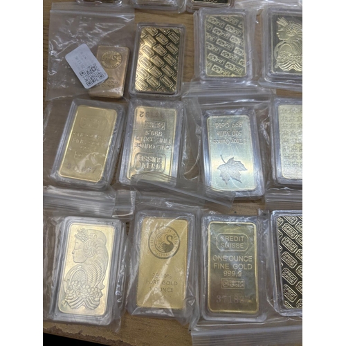 375 - A LARGE QUANTITY OF GOLD PLATED REPLICA INGOTS (34 IN TOTAL)