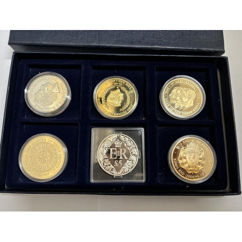 378 - A BOX OF SIX VARIOUS COMMEMORATIVE COINS