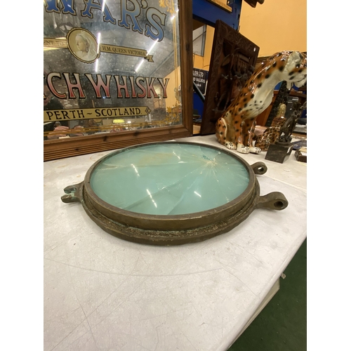 16 - A LARGE HEAVY BRASS MERCHANT NAVY PORTHOLE - 49 CM