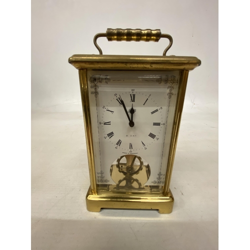 24 - A VINTAGE GERMAN SCHATZ & SOHNE BRASS 8 DAY CARRIAGE CLOCK IN WORKING ORDER NO WARRANTY GIVEN WITH W... 