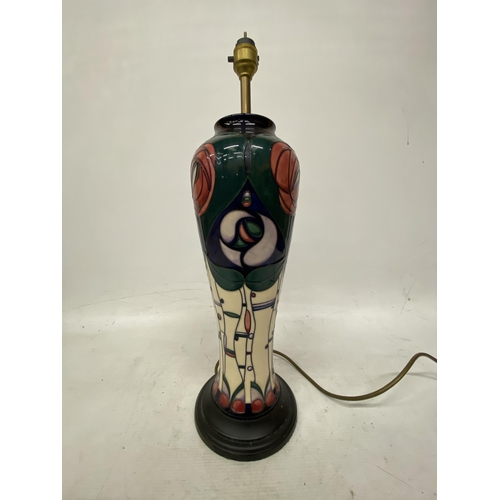 68 - A MOORCROFT TABLE LAMP - CHARLES RENNIE MACINTOSCH DESIGN HEIGHT 40CM