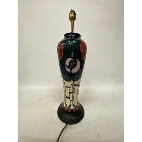 68 - A MOORCROFT TABLE LAMP - CHARLES RENNIE MACINTOSCH DESIGN HEIGHT 40CM