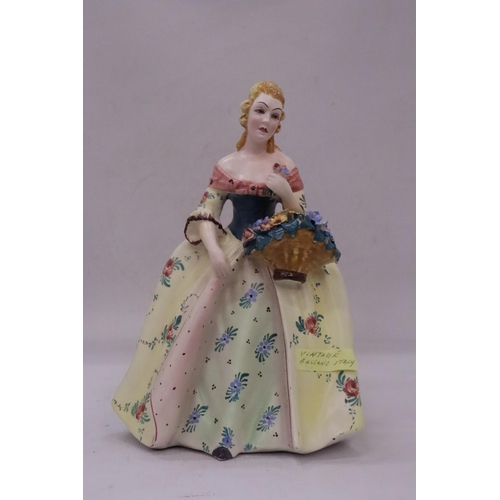 126 - A VINTAGE ITALIAN BASSANO HANDPAINTED FIGURE OF A LADY WITH A FLOWER BASKET