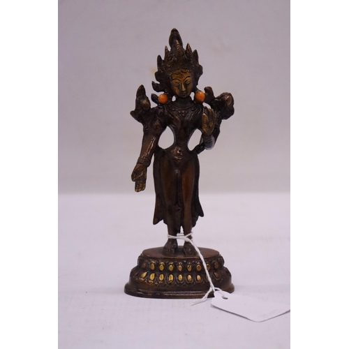 178 - A BUDDHIST BRONZE STATUE OF A FEMALE DEITY - 16.5 CM