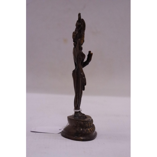 178 - A BUDDHIST BRONZE STATUE OF A FEMALE DEITY - 16.5 CM