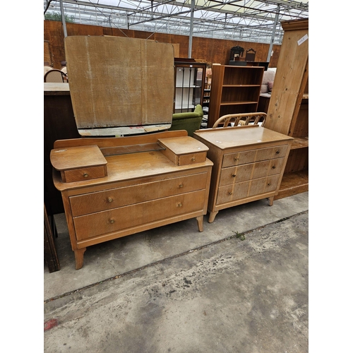 3013 - AN OAK LEBUS CHEST OF THREE DRAWERS AND MATCHING DRESSING TABLE