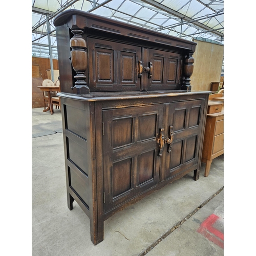 3014 - A MODERN COURT CUPBOARD WITH TWO DRAWERS AND TWO CUPBOARDS TO BASE, 46.5