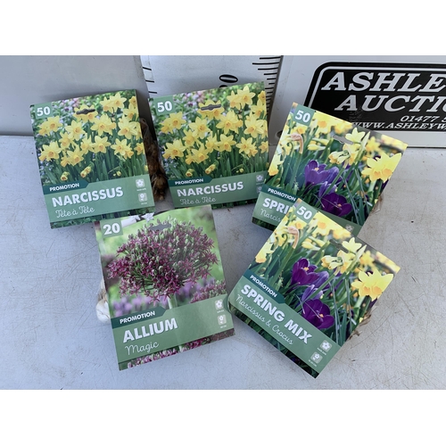 36 - TWO HUNDRED AND TWENTY VARIOUS BULBS - TWO PACKS OF 50 NARCISSUS, TWO PACKS OF 50 CROCUS AND NARCISS... 