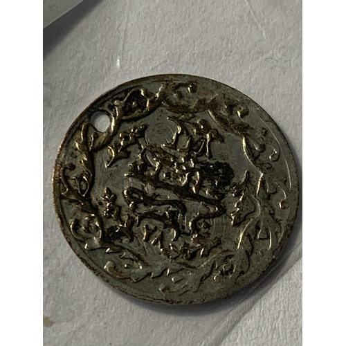 465 - AN OTTOMAN EMPIRE ONE KURUS SILVER COIN, DRILLED