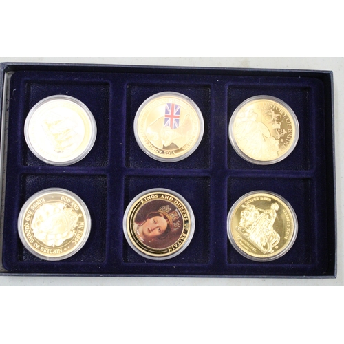 471 - SIX BOXED COMMEMORATIVE COINS TO INCLUDE THE GREATEST BRITIANS, HISTORY OF BRITIAN ETC