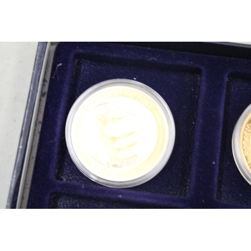 471 - SIX BOXED COMMEMORATIVE COINS TO INCLUDE THE GREATEST BRITIANS, HISTORY OF BRITIAN ETC