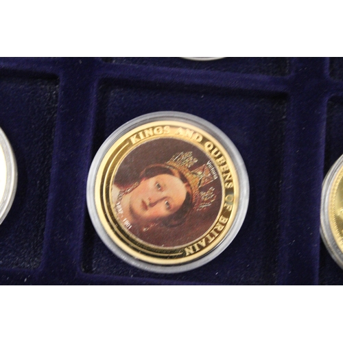 471 - SIX BOXED COMMEMORATIVE COINS TO INCLUDE THE GREATEST BRITIANS, HISTORY OF BRITIAN ETC