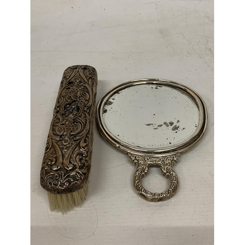 3 - AN ANTIQUE VICTORIAN  STAMPED STERLING 925 FINE REPOUSSE HAND MIRROR WITH BEVELLED FOX GLASS TOGETHE... 