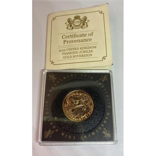 302 - A 2012 DIAMOND JUBILEE GOLD SOVEREIGN WITH CERTIFICATE OF AUTHENTICITY IN A CAPSULE WITH BAG