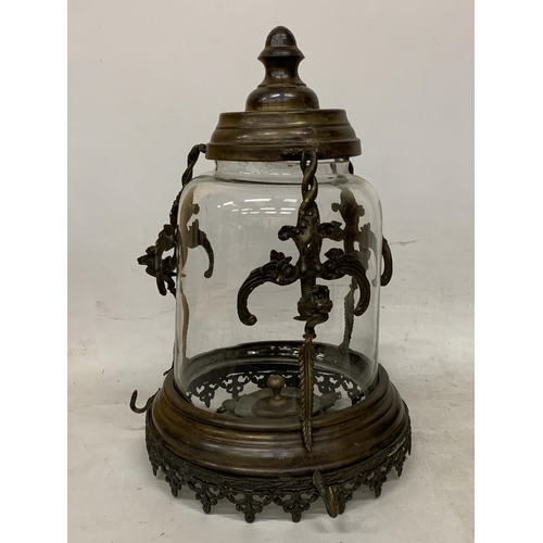 7 - A RENAISSANCE STYLE BELL JAR LANTERN PENDANT WITH THREE WINGED GARGOYLES