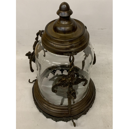 7 - A RENAISSANCE STYLE BELL JAR LANTERN PENDANT WITH THREE WINGED GARGOYLES