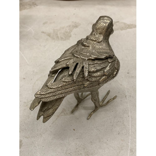 127 - A VINTAGE WHITE METAL FIGURE OF A SNIPE, HEIGHT 12CM, LENGTH 20CM