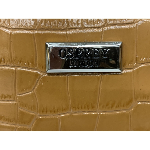 129 - A GENUINE OSPREY OF LONDON, TAN/BROWN LEATHER 'MOCK CROC' DESIGNER HANDBAG