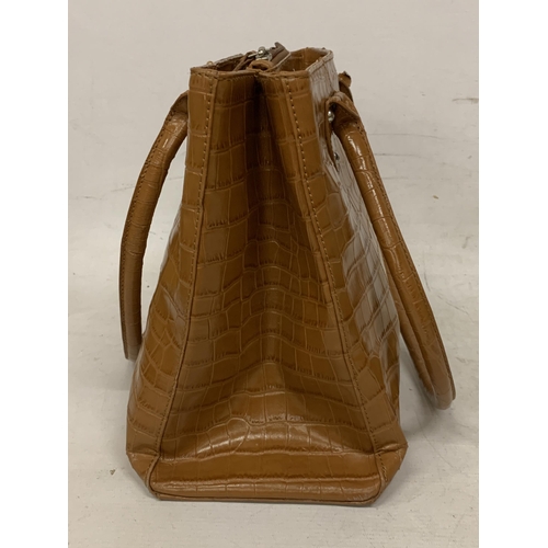 129 - A GENUINE OSPREY OF LONDON, TAN/BROWN LEATHER 'MOCK CROC' DESIGNER HANDBAG