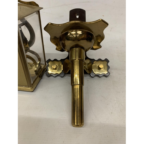 132 - A VINTAGE, POSSIBLY SCHATZ, ANNIVERSARY CLOCK PLUS A WOOD AND BRASS WALL SCONCE