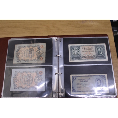 304 - A FOLDER CONTAININING 70 WORLD VINTAGE BANK NOTES TO INCLUDE HUNGARIAN PENGO, AUSTRIAN KRONEN, GERMA... 