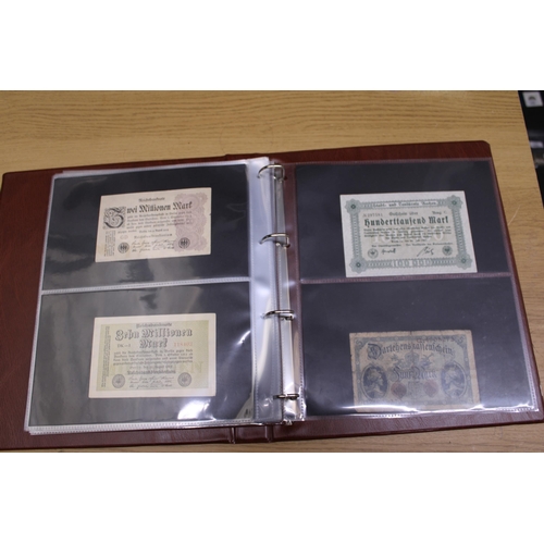 304 - A FOLDER CONTAININING 70 WORLD VINTAGE BANK NOTES TO INCLUDE HUNGARIAN PENGO, AUSTRIAN KRONEN, GERMA... 